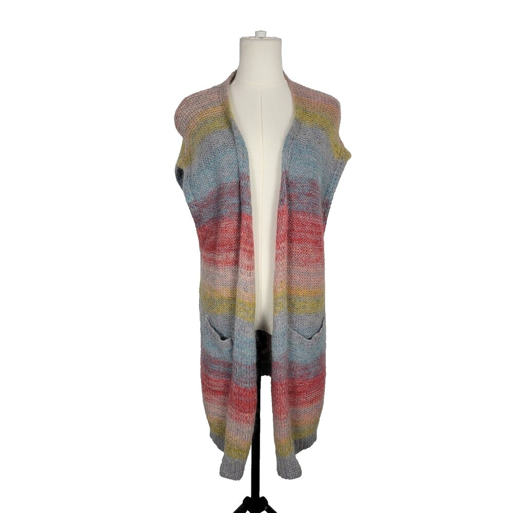 Moth Anthropolgie XS Women's Knit Open Italy Sleeveless Striped Cardigan Pockets